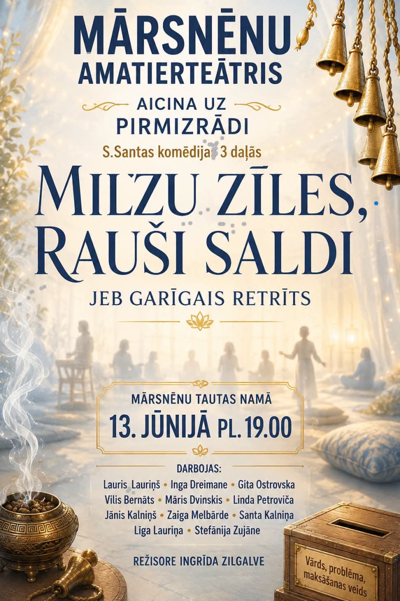 Mārsnēnu amatiertētra S.Santas komēdijas “Milzu zīles, rauši saldi" pirmizrāde